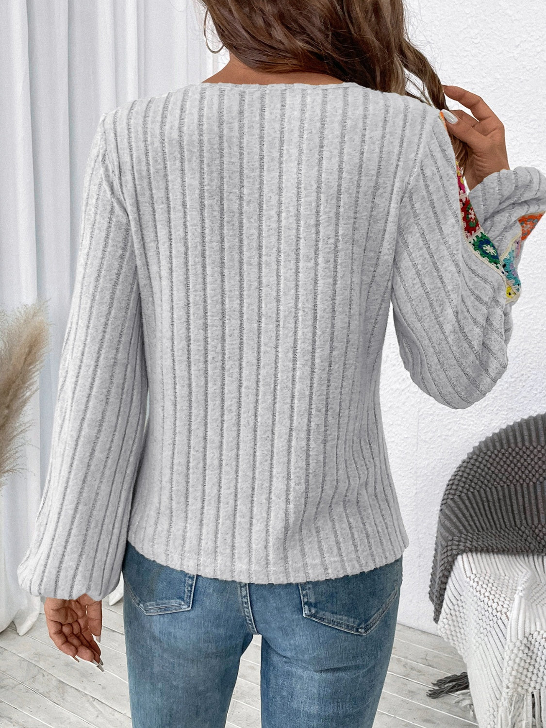 Embroidered Round Neck Long Sleeve Top