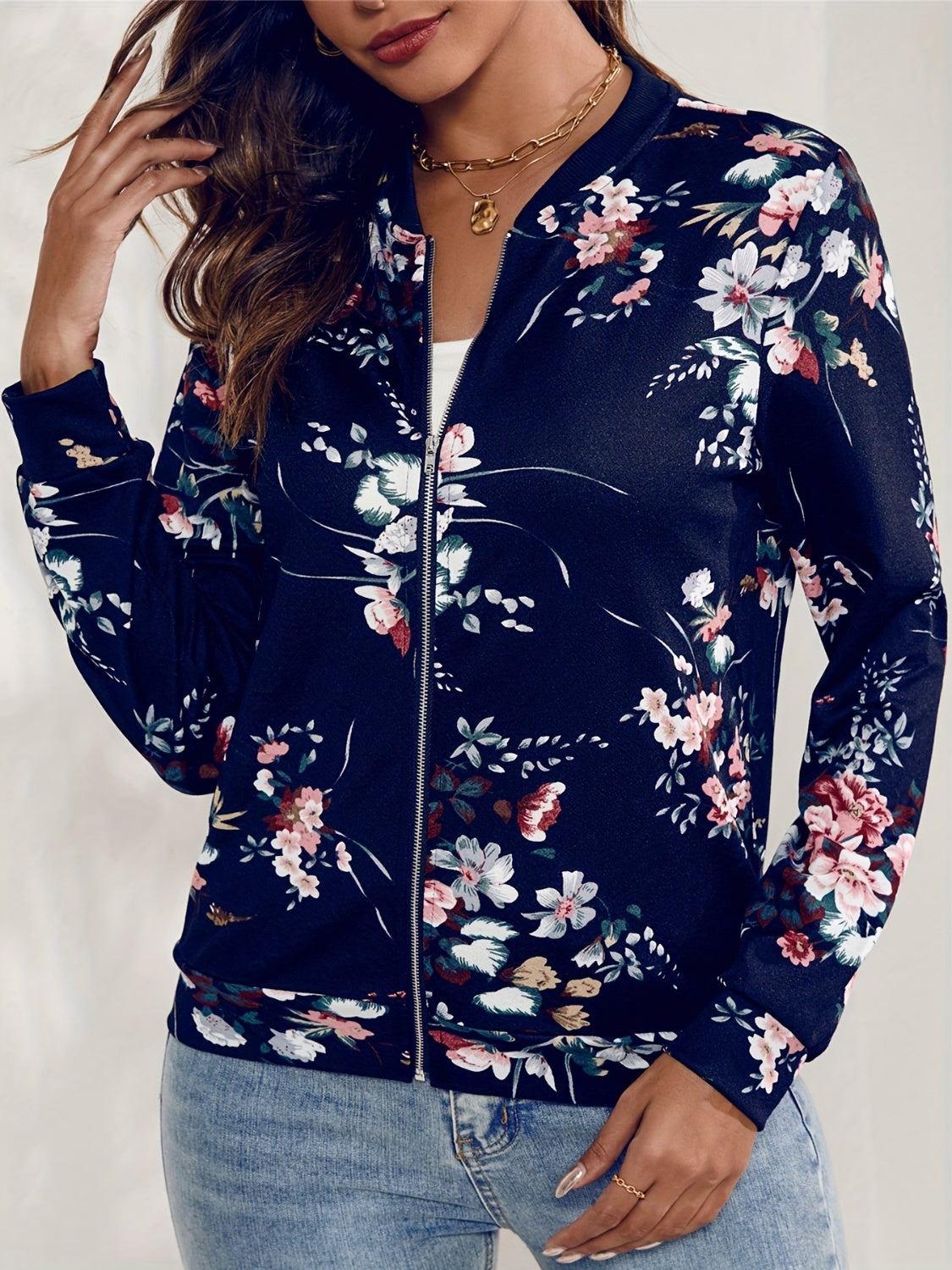 Printed Zip Up Long Sleeve Outerwear