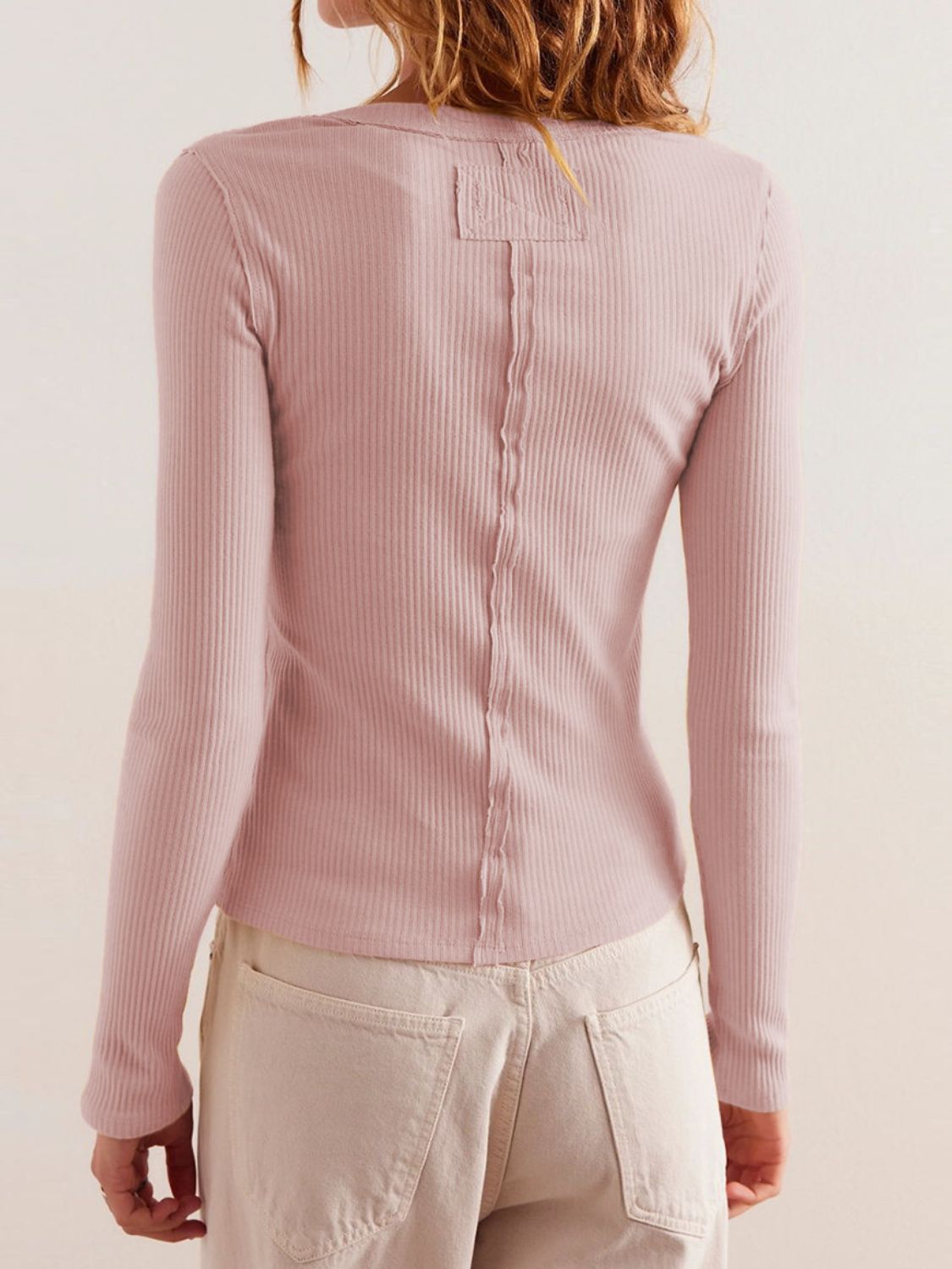 Ribbed Round Neck Long Sleeve Top