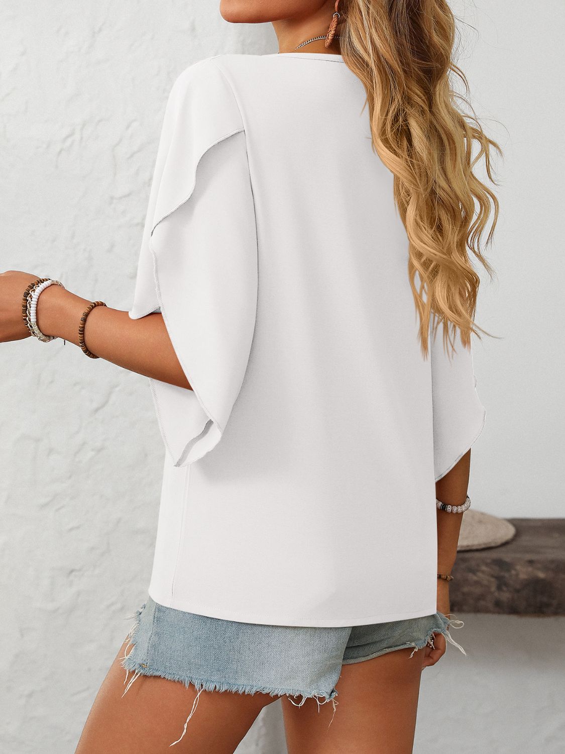 Mandy Ruffled Asymmetrical Neck Half Sleeve Blouse